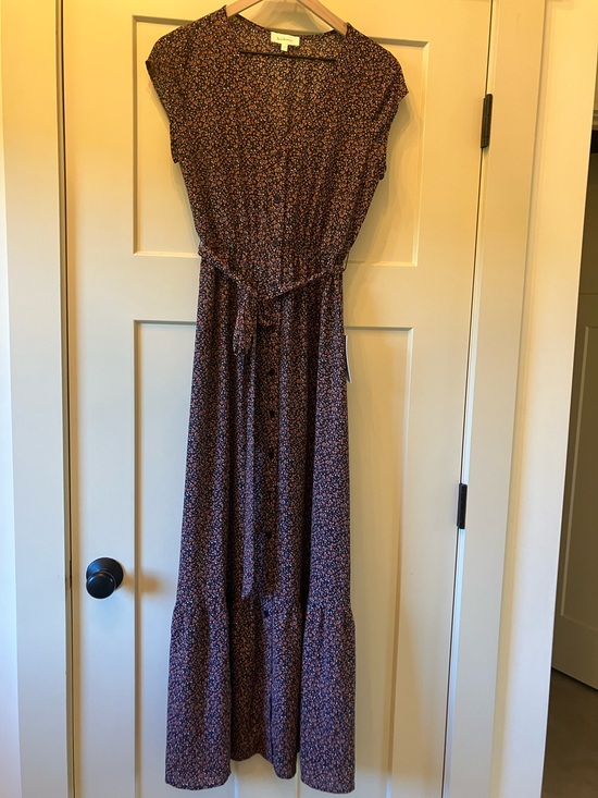 bohme Dresses & Skirts - bohme Navy Maxi Dress with Rust Floral Print and Tie Waist